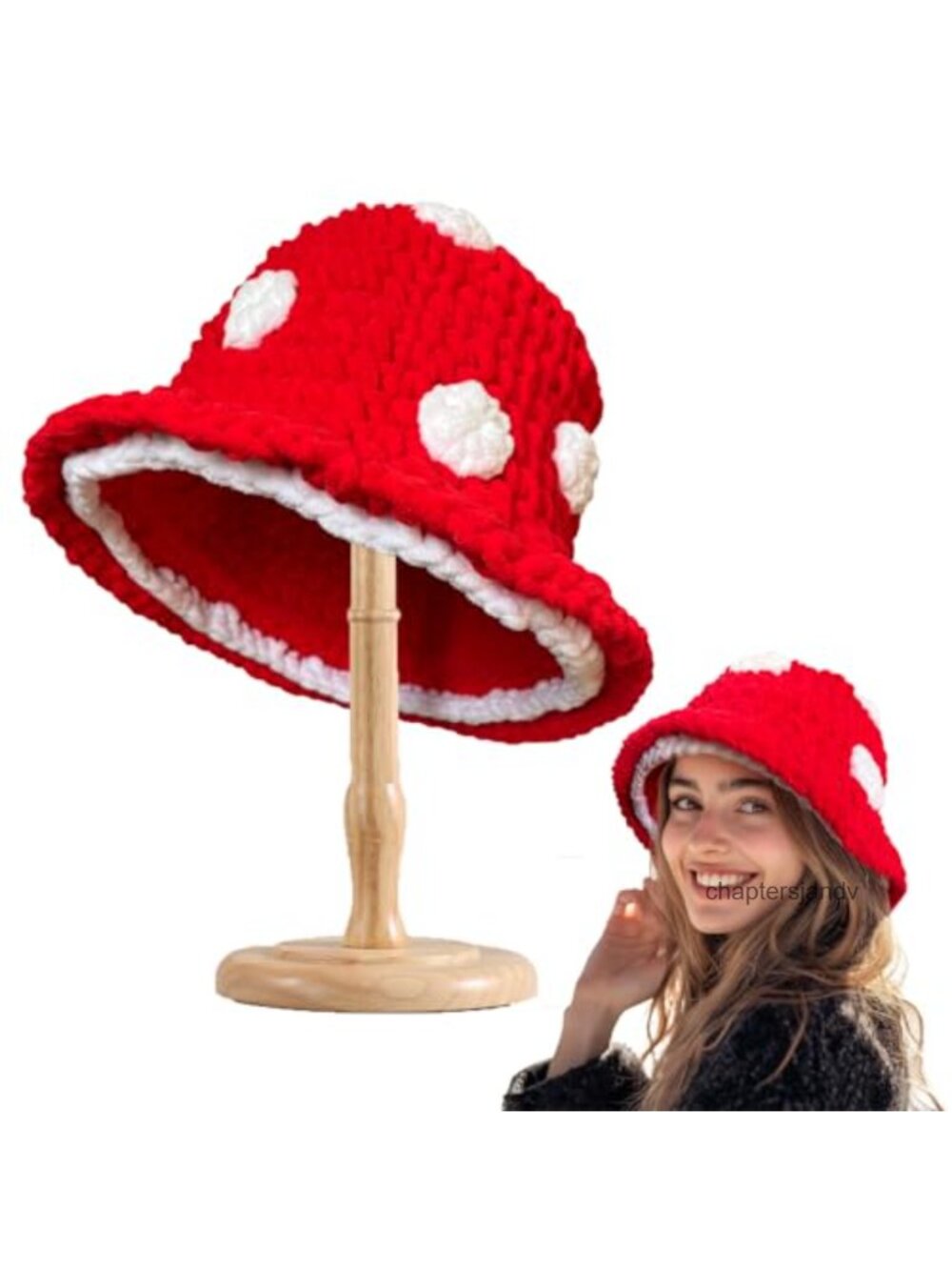 Hand Crocheted Mushroom Bucket Hat Winter Warm Knit Hat